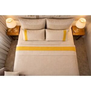 Frette Sateen Breeze Border Sheet Set King Beige Mustard Yellow NWT MSRP $1025